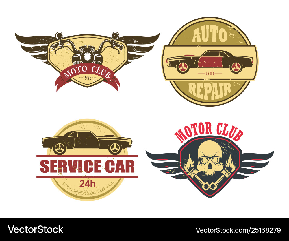 Old Car Motorrad Reparatur Dienstleistungen Garage Icons Old Car Motorrad Reparatur Dienstleistungen Garage Icons vektorbild