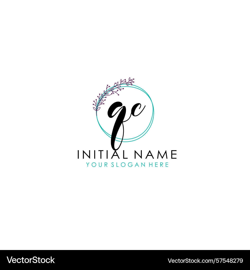 Qc initial logo with botanical circle design Vector Image