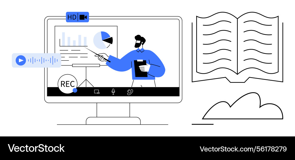 Virtuelles Lernen mit Ausbildern die Daten erklären Virtuelles Lernen mit Ausbildern die Daten erklären vektorbild