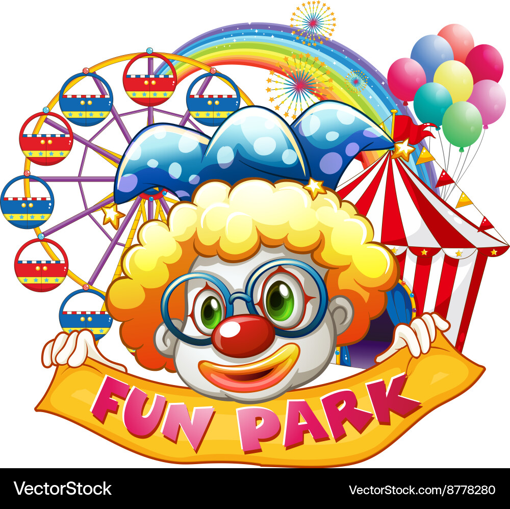 Colorful Clown at Circus with Sign vector image