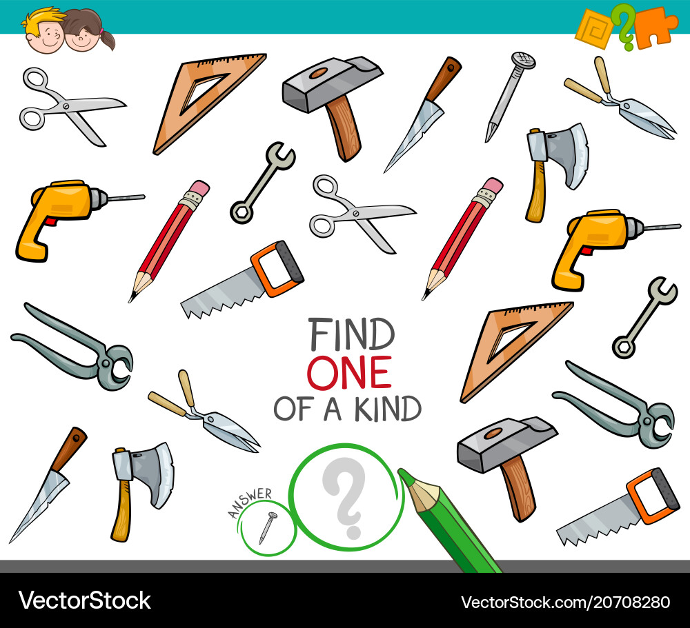 Find one of a kind game with tools Find one of a kind game with tools vector image