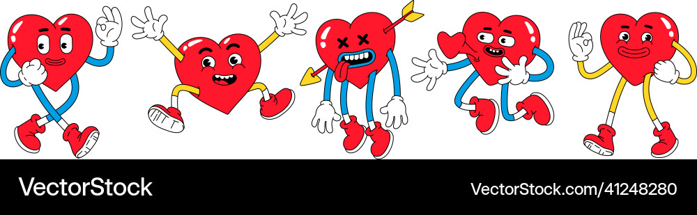 Hearts funny cartoon characters valentines day vector image