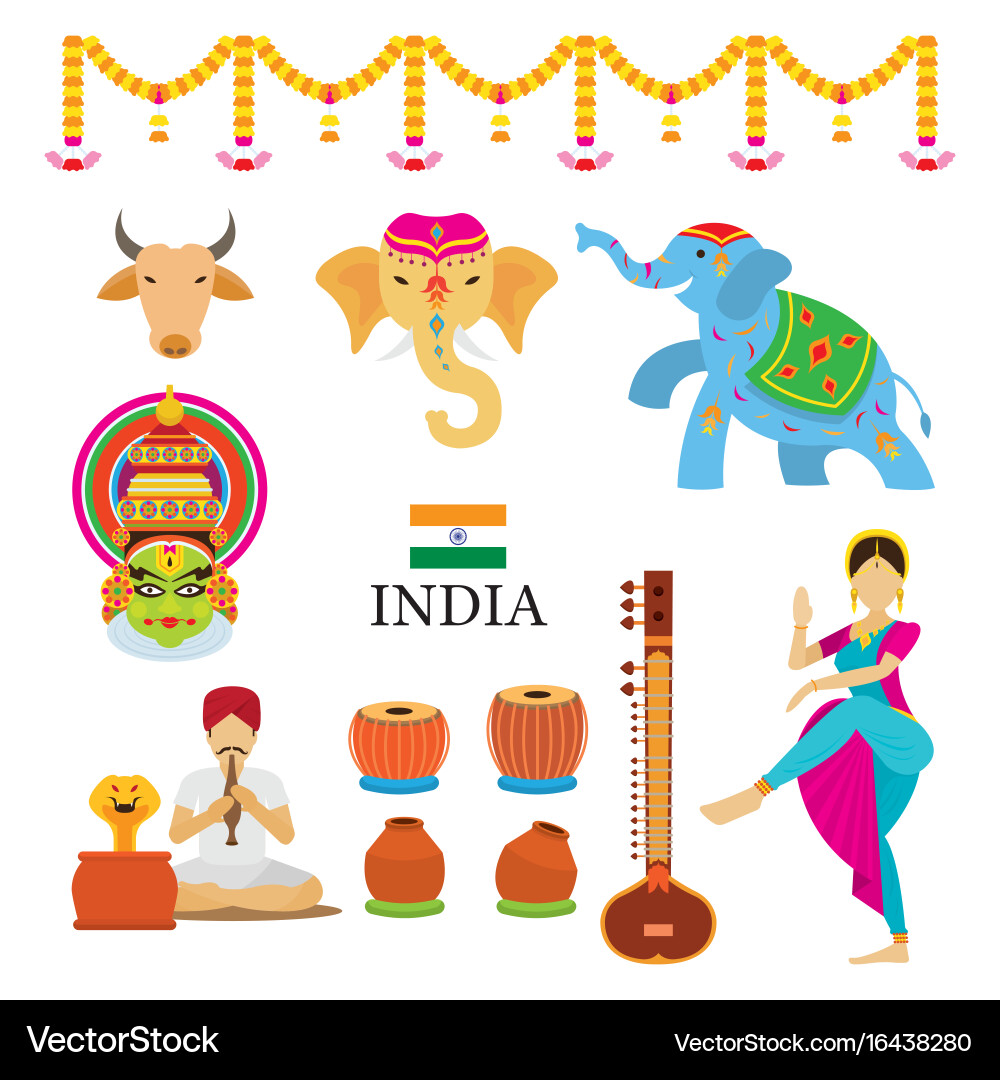 India objects icons set Vector Image