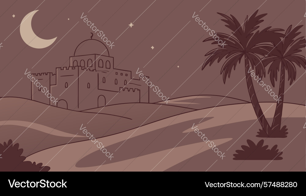 Palm trees moonlit desert design generative ai Vector Image
