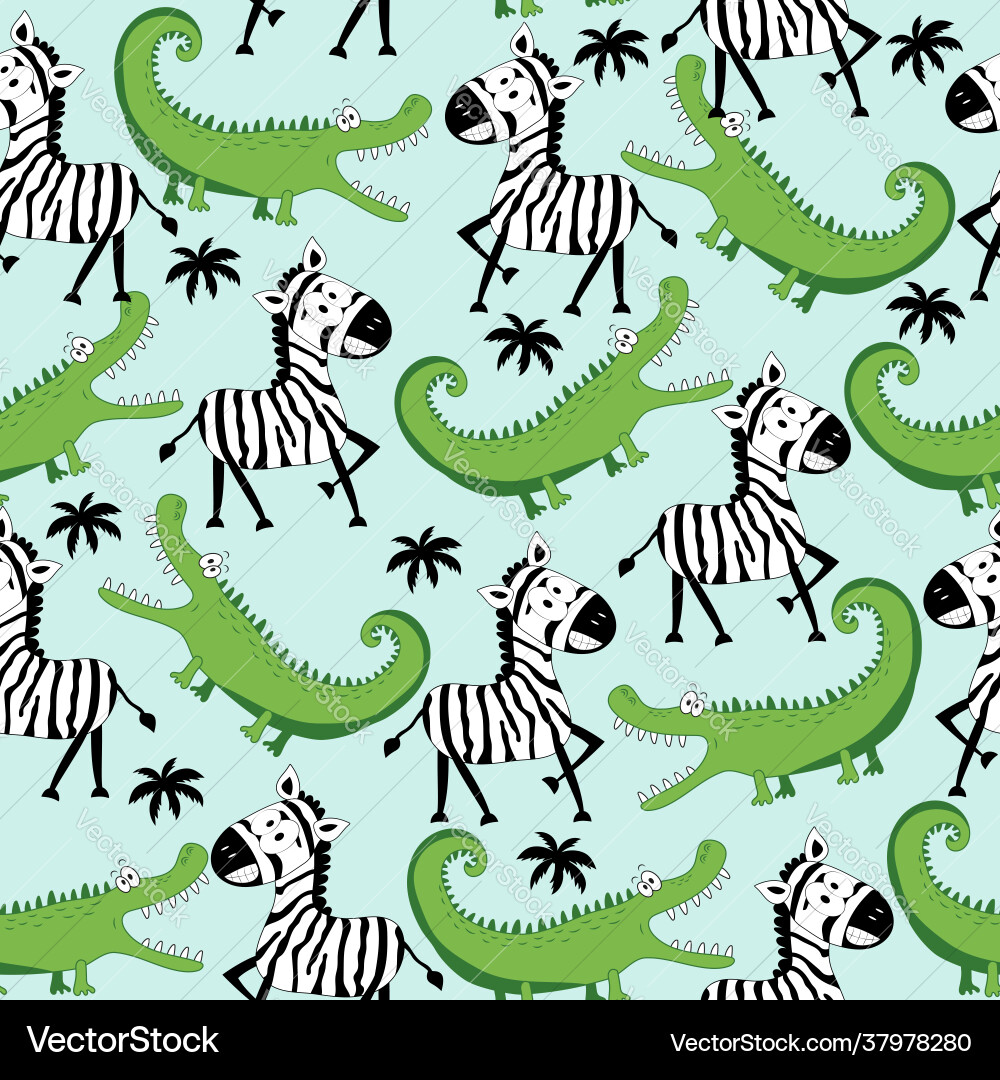 Savannah seamless pattern- zebra and alligator Vector Image