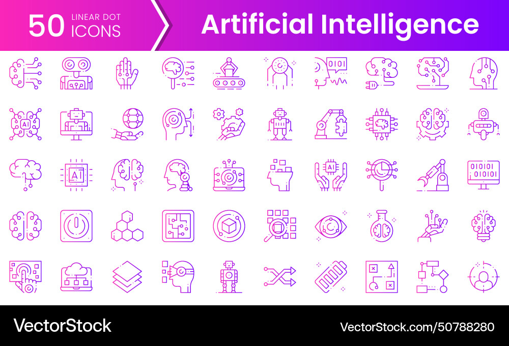 Set of artificial intelligence icons gradient Set of artificial intelligence icons gradient vector image
