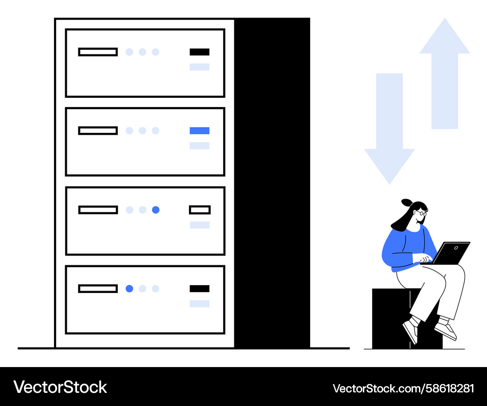 Data storage server and user with laptop for cloud Vector Image