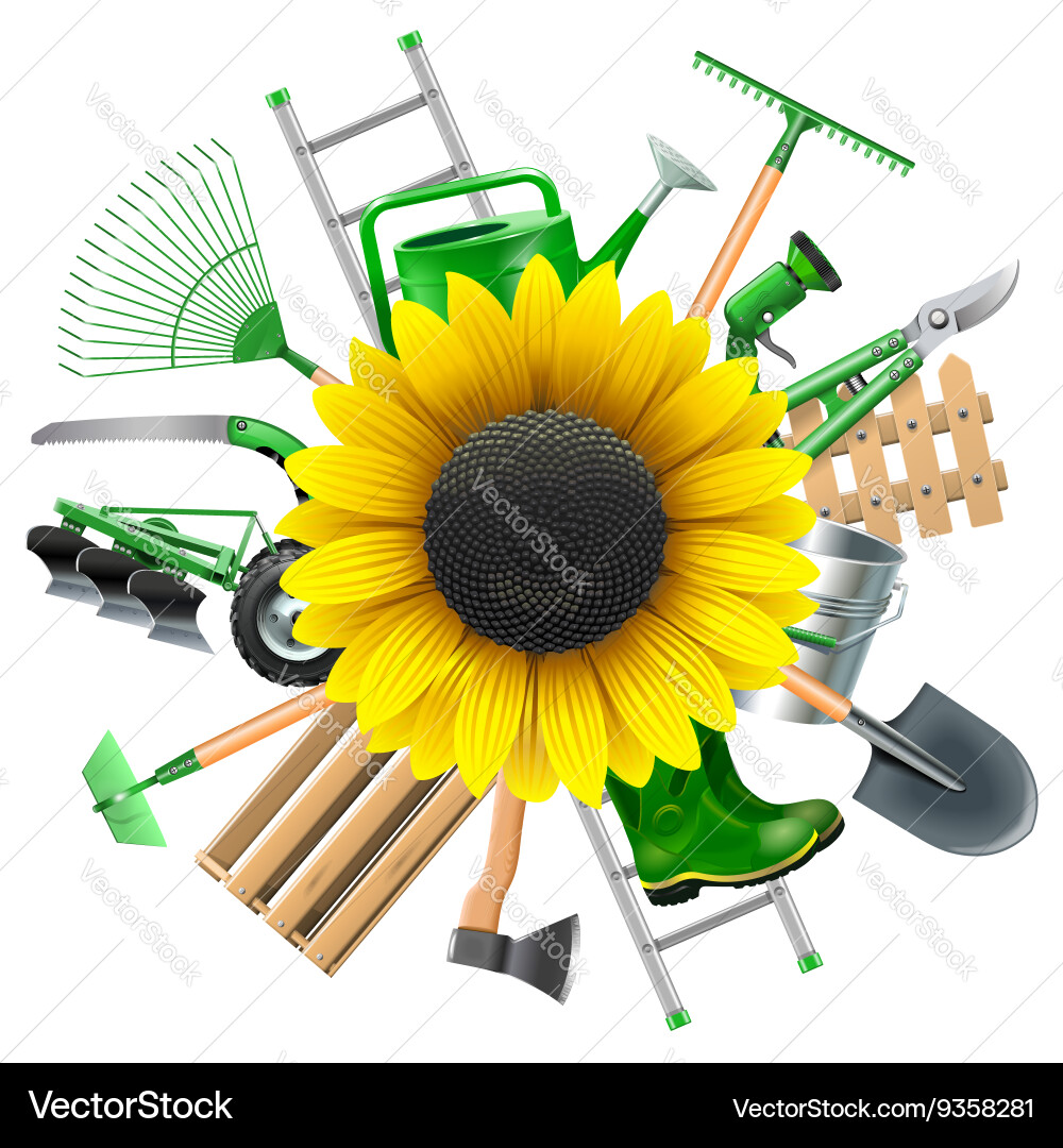 Garden Tools with Sunflower Royalty Free Vector Image