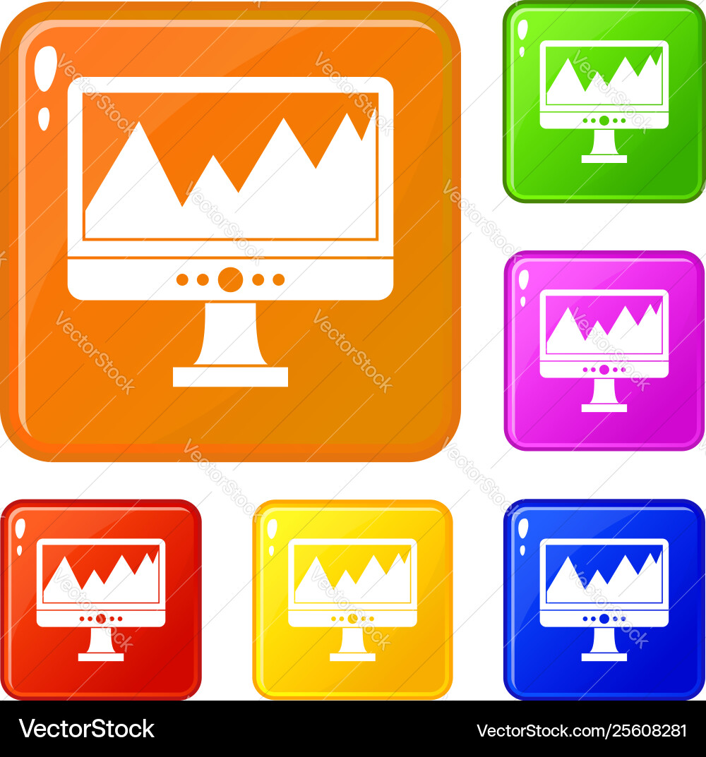 Monitor and a chart icons set color Monitor and a chart icons set color vector image