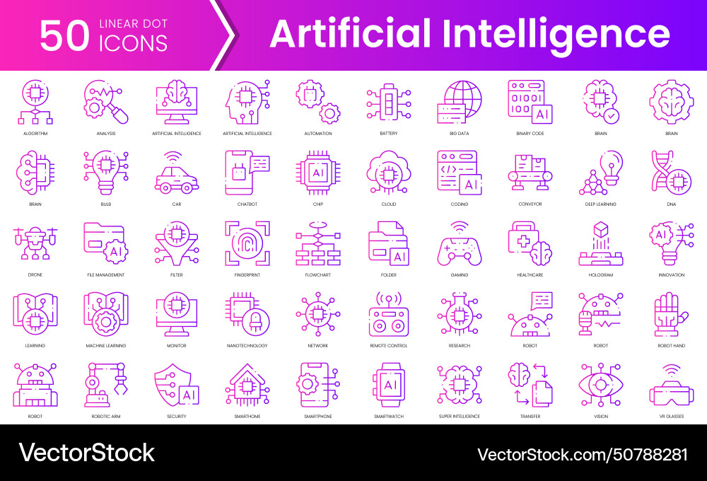 Set of artificial intelligence icons gradient Set of artificial intelligence icons gradient vector image