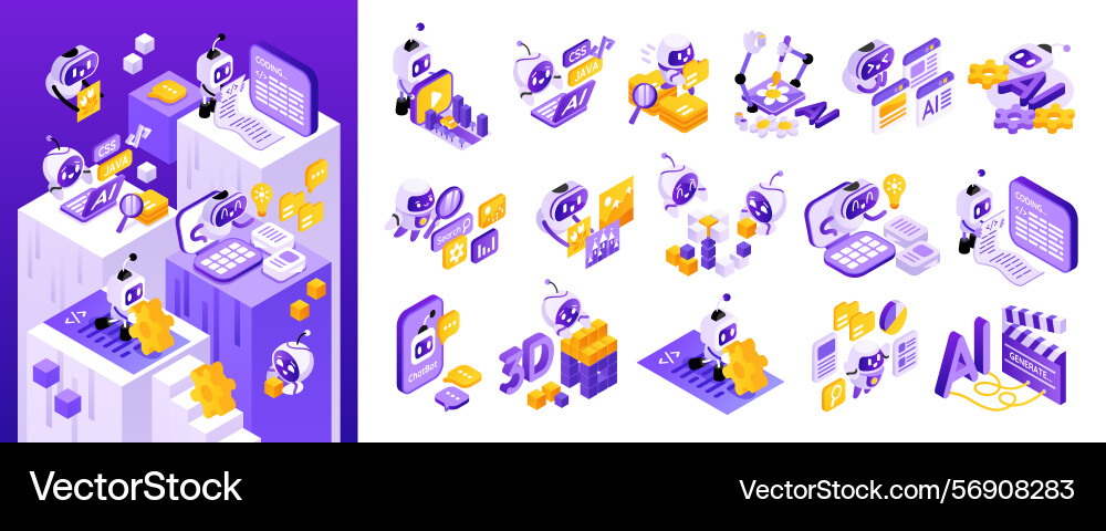 Ai tools isometric element collection Vector Image