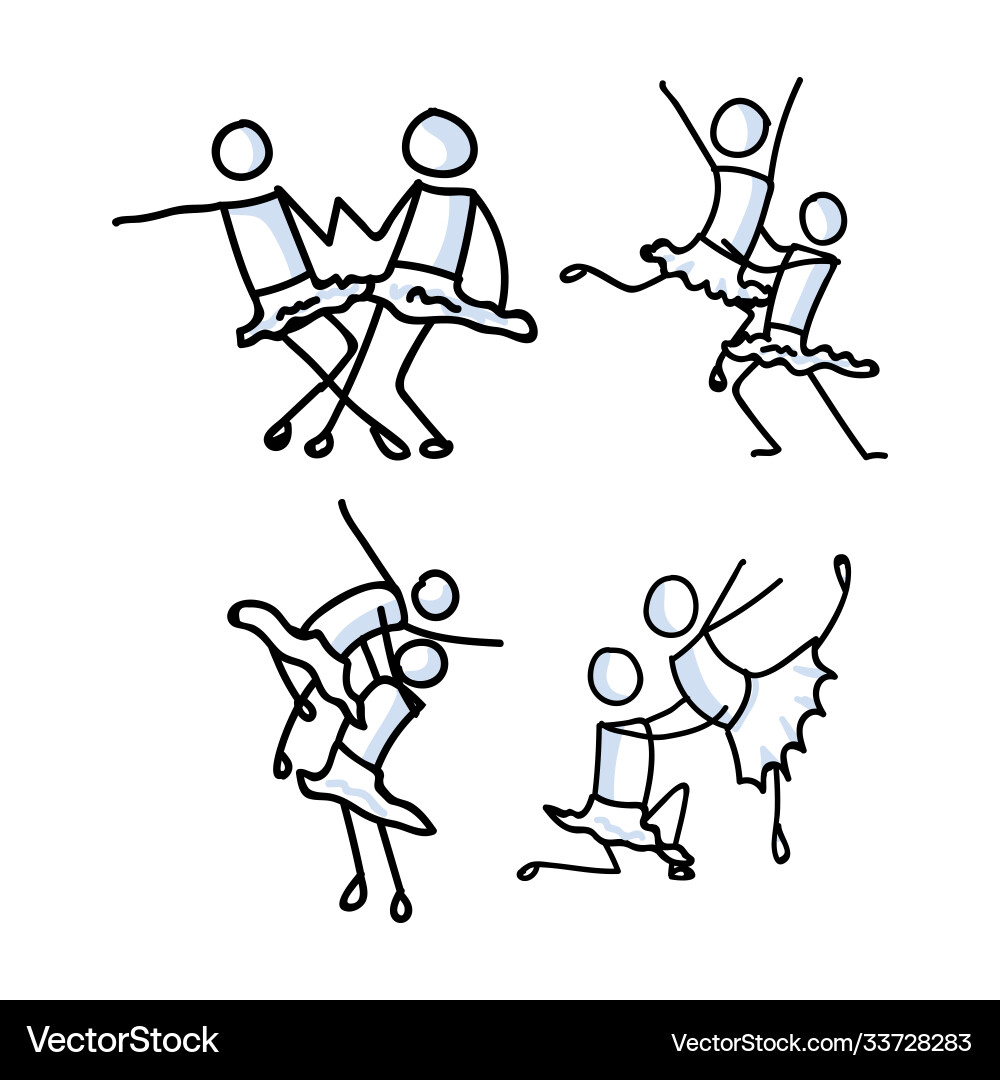 Hand drawn lesbian girl stickman ballet dancer set