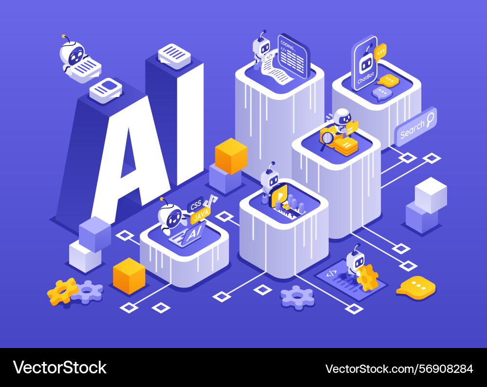 Ai tools isometric with text Vector Image
