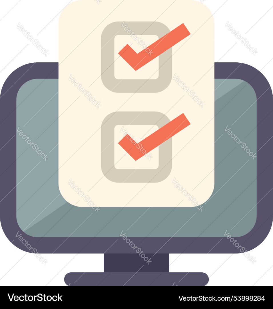 Desktop computer displaying checklist with checked Desktop computer displaying checklist with checked vector image