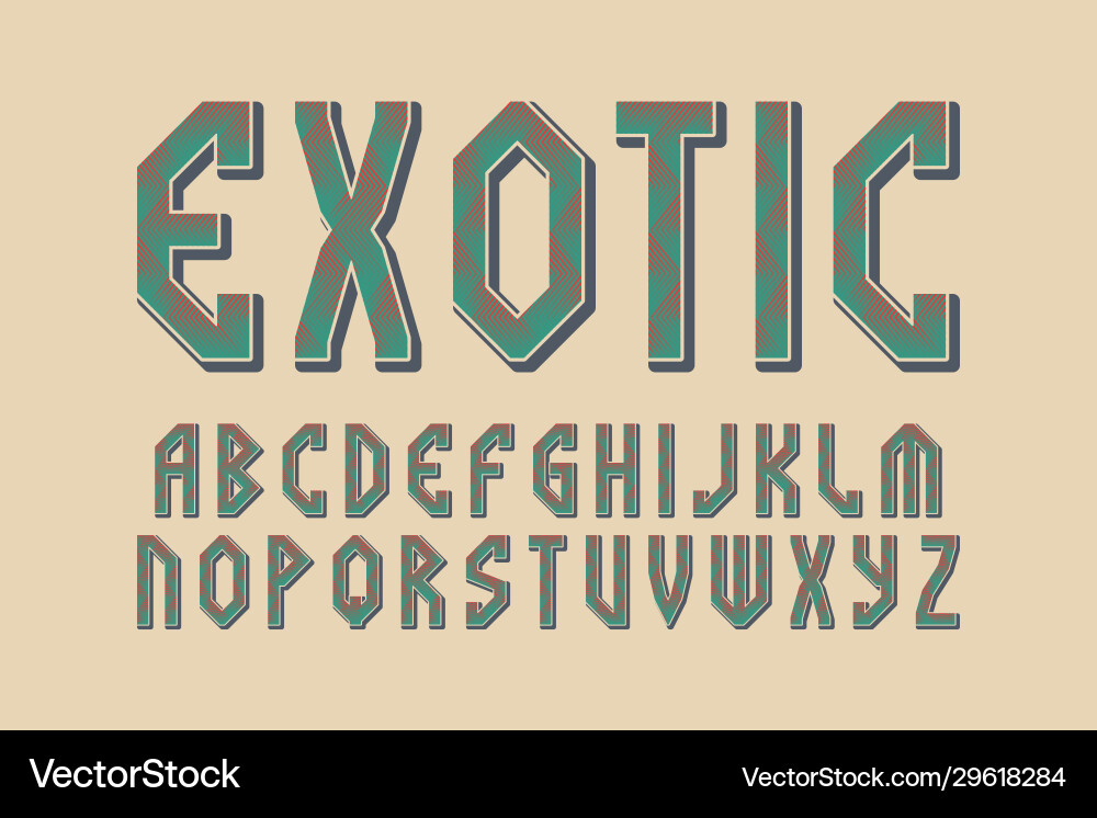 Exotic letters typeface herringbone pattern font Exotic letters typeface herringbone pattern font vector image