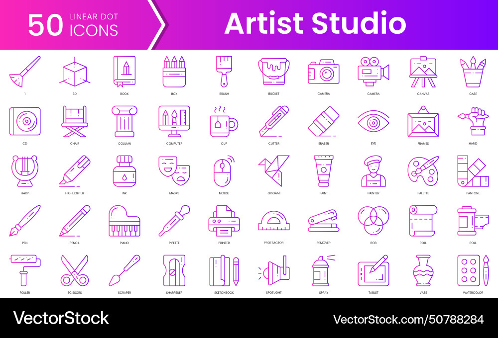 Set of artistic studio icons gradient style icon Set of artistic studio icons gradient style icon vector image
