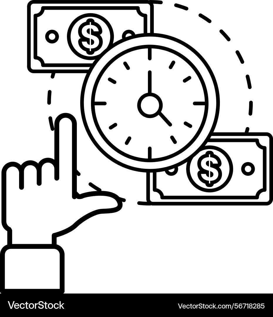A hand pointing at clock with the numbers 1 A hand pointing at clock with the numbers 1 vector image
