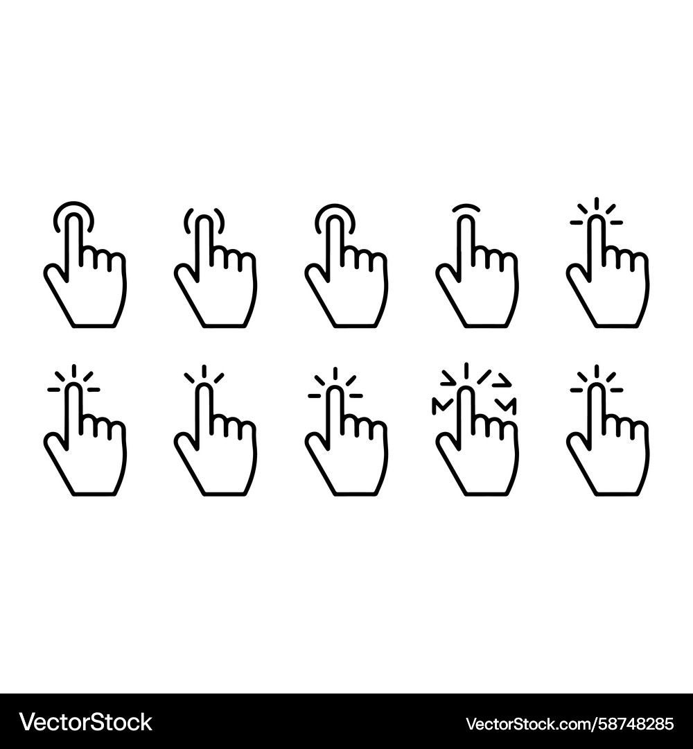 Hand Cursor Icons - Touch Interaction Vector Image