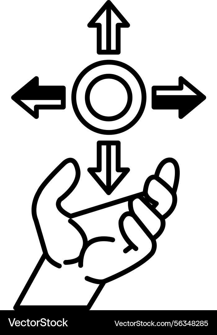 Hand is holding a coin with four arrows pointing Vector Image