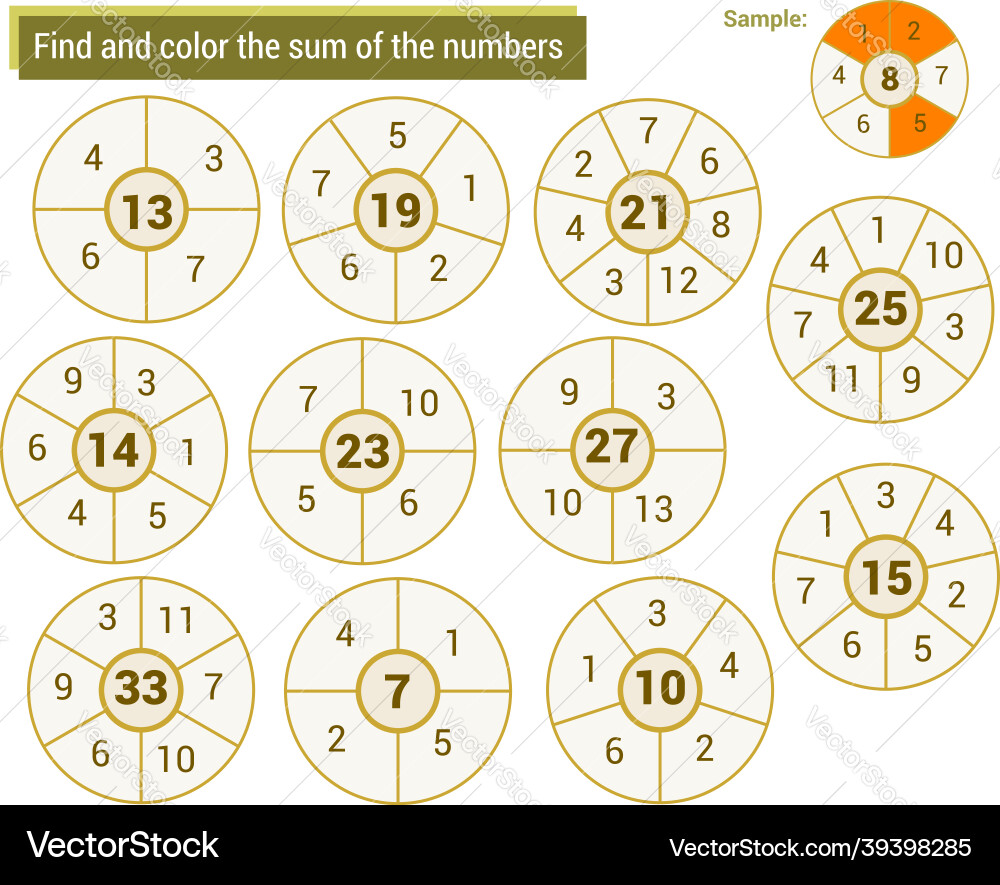Math Puzzle: Find and Color Numbers vector image