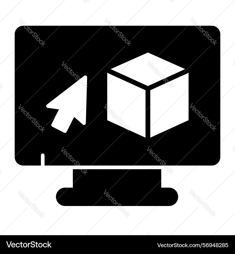 Monitor with 3d square and cursor pointer solid vector image