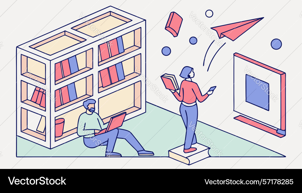 Online learning and digital library access design vector image