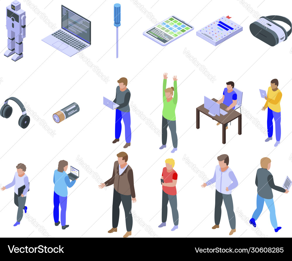 Programming for children icons set isometric vector image