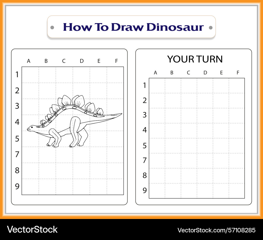 Step by dinosaur drawing tutorial with grid Vector Image