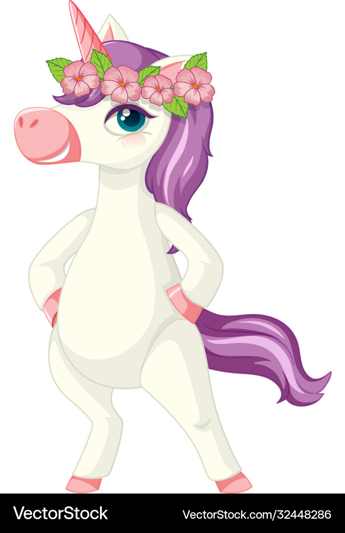 Cute purple unicorn wearing flower crown vector image