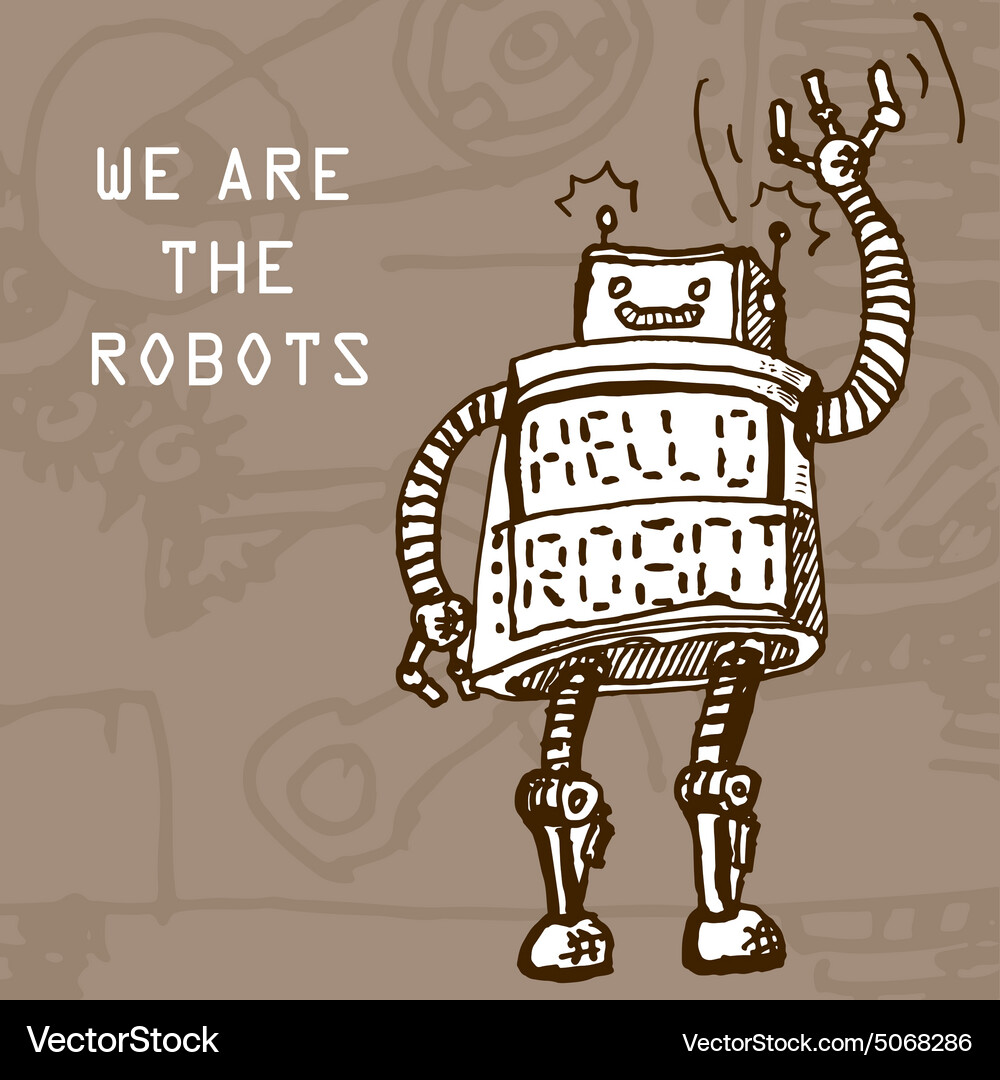 Hand draw robot on retro background eps10 Vector Image