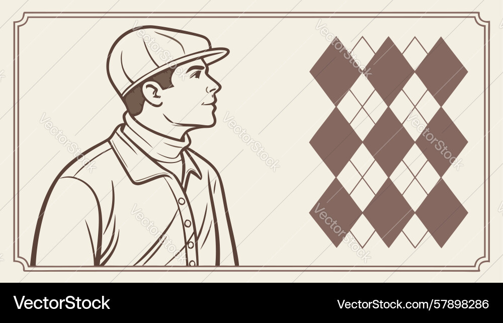 Man in cap with argyle pattern background design Vector Image