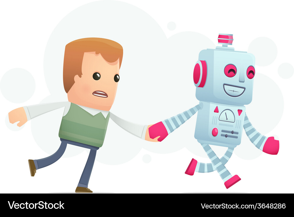 Robot runs with a man Vector Image