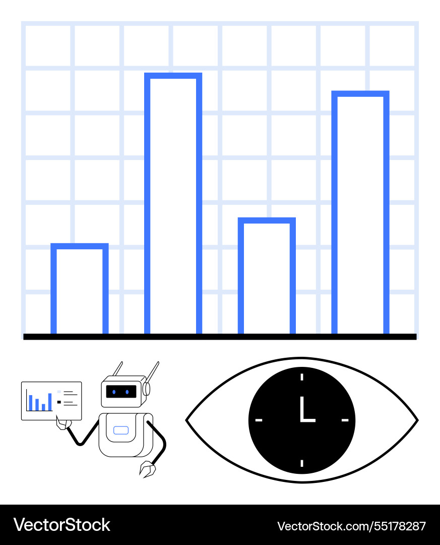 Ai analyzing bar chart for time-focused data Ai analyzing bar chart for time-focused data vector image