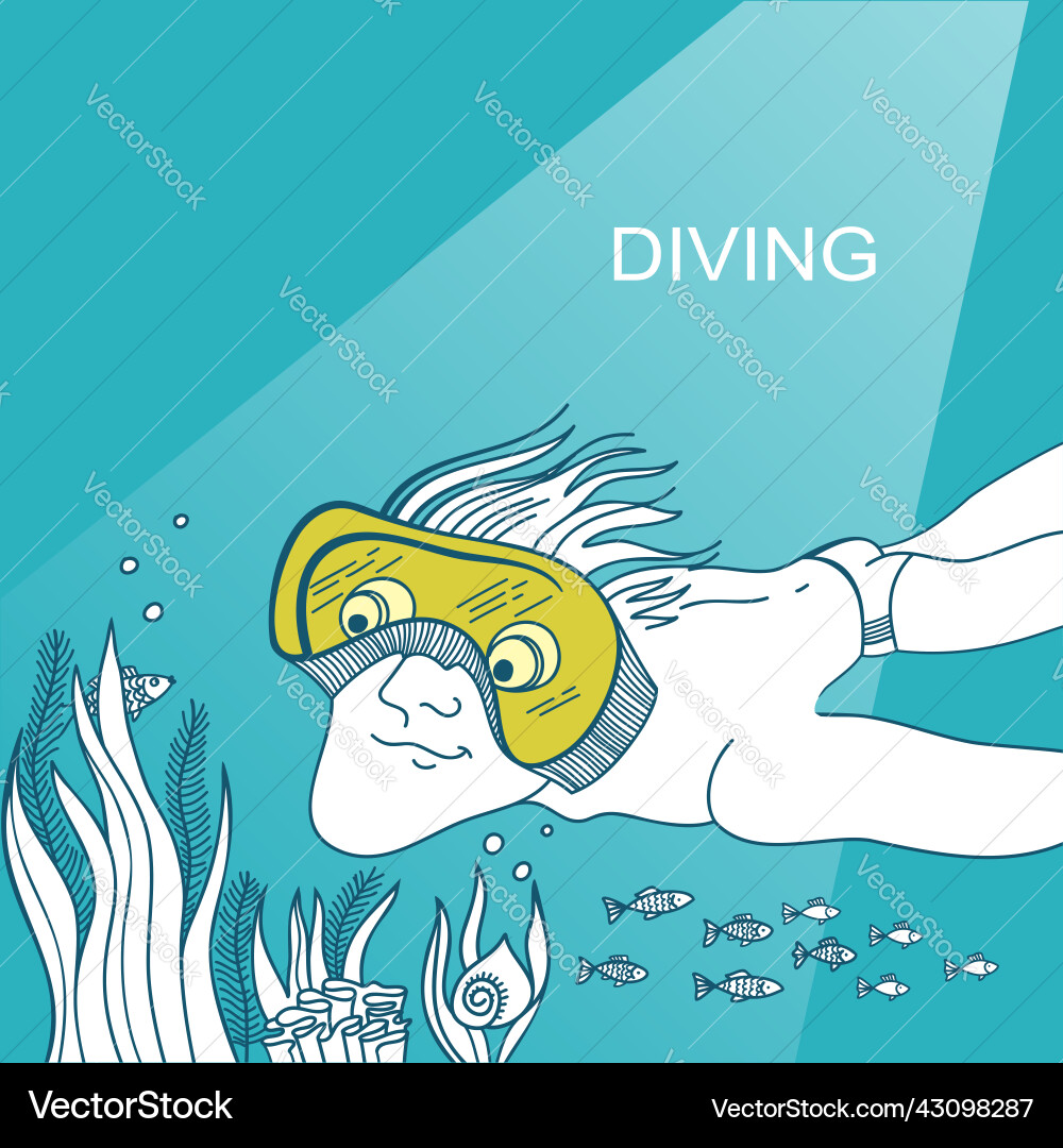 Diving man swimming underwater sea Diving man swimming underwater sea vector image
