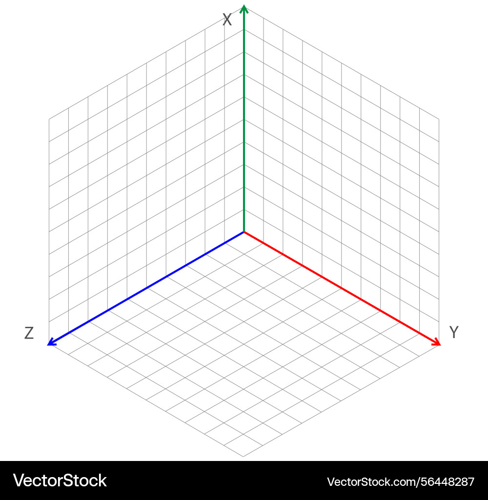 Isometric 3d coordinate grid with labeled axes Vector Image