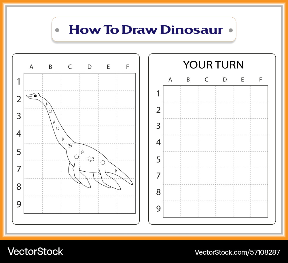 Learn to draw a dinosaur grid drawing tutorial Vector Image