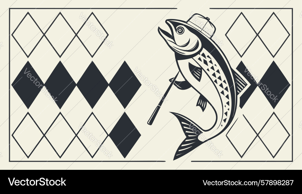 Salmon fish with argyle pattern background design Vector Image