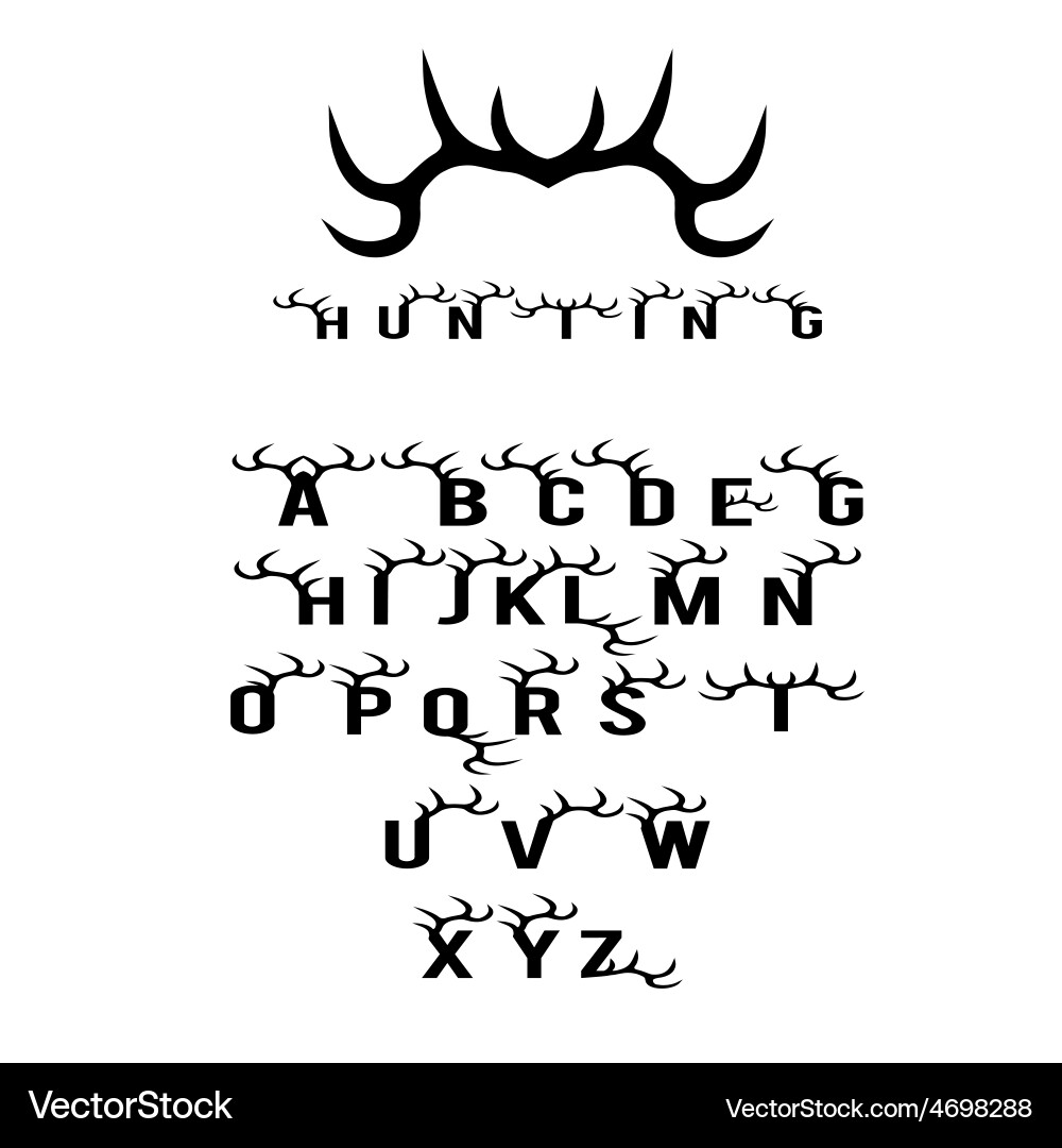 Hunting alphabet with horns Royalty Free Vector Image