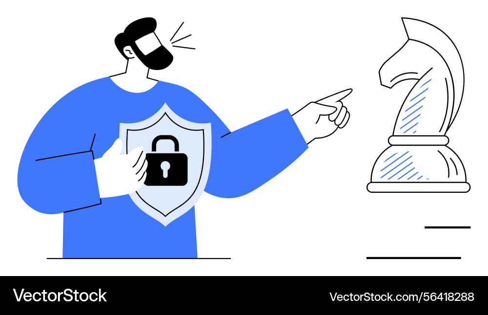 Man holding security shield while strategizing Man holding security shield while strategizing vector image