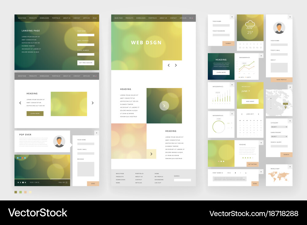 Website template design with interface elements vector image