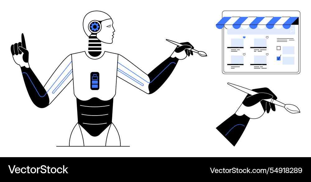 Ai robot designing and creating digital content Ai robot designing and creating digital content vector image