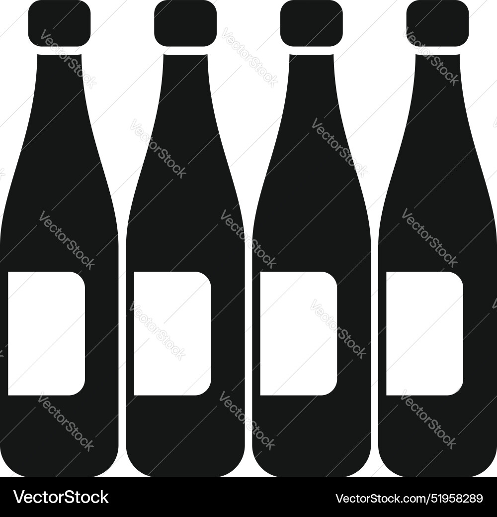 Four identical bottles standing in a row Four identical bottles standing in a row Vector Image