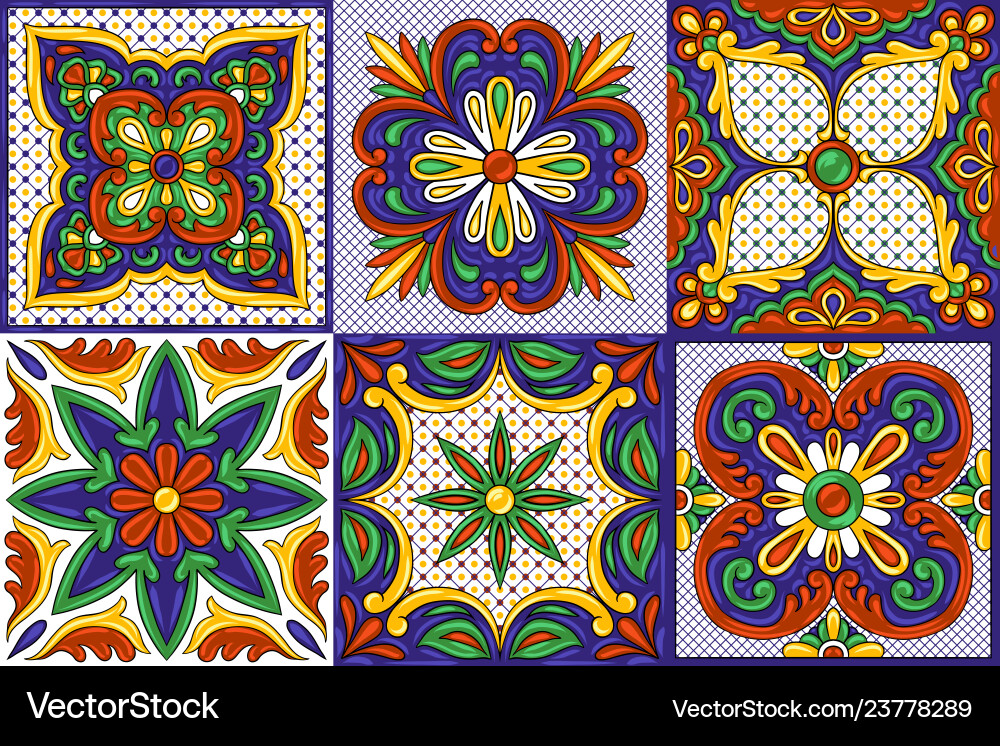 Mexikanische Talavera Keramische Fliesen Pattern Ethnic Folk Mexikanische Talavera Keramische Fliesen Pattern Ethnic Folk vektorbild