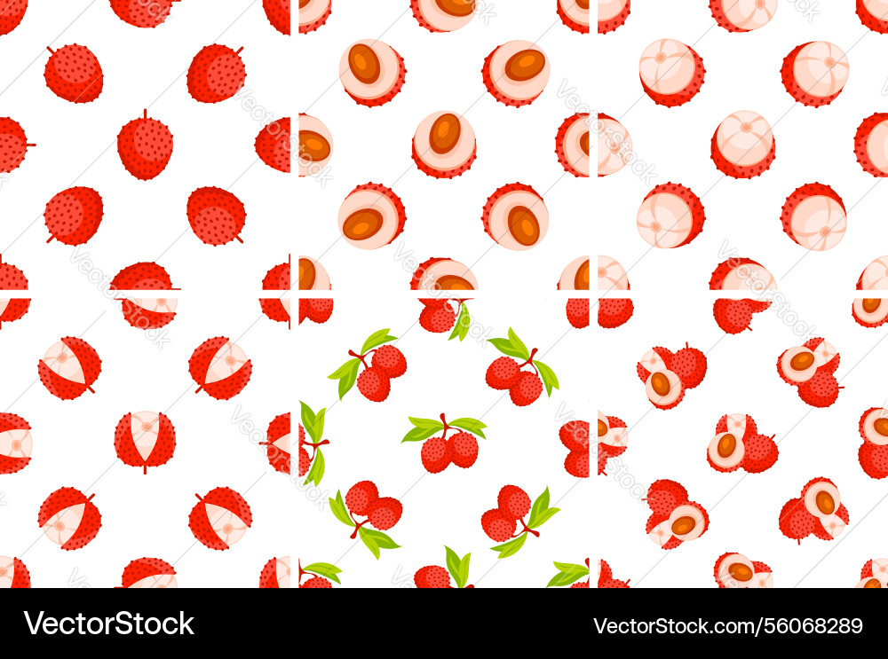 Seamless pattern with lychee fruit and slices Seamless pattern with lychee fruit and slices vector image