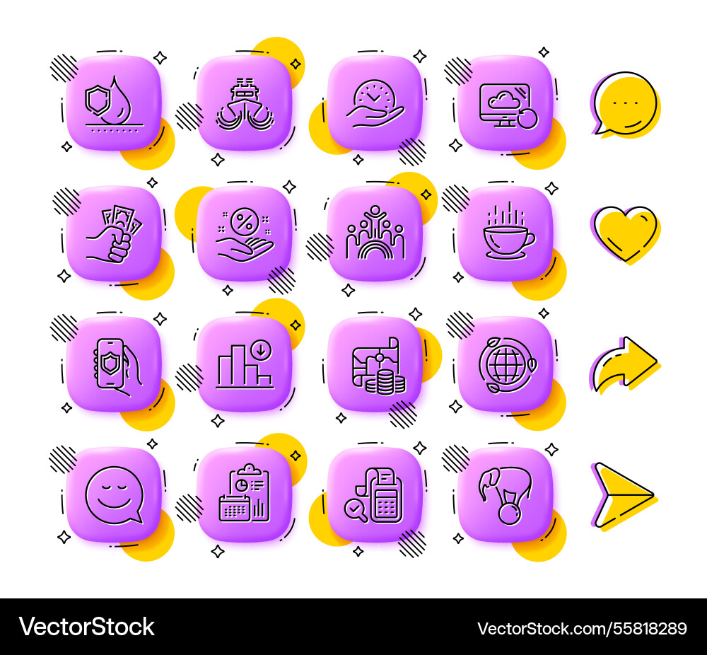 Security app safe time and report line icons Security app safe time and report line icons vector image