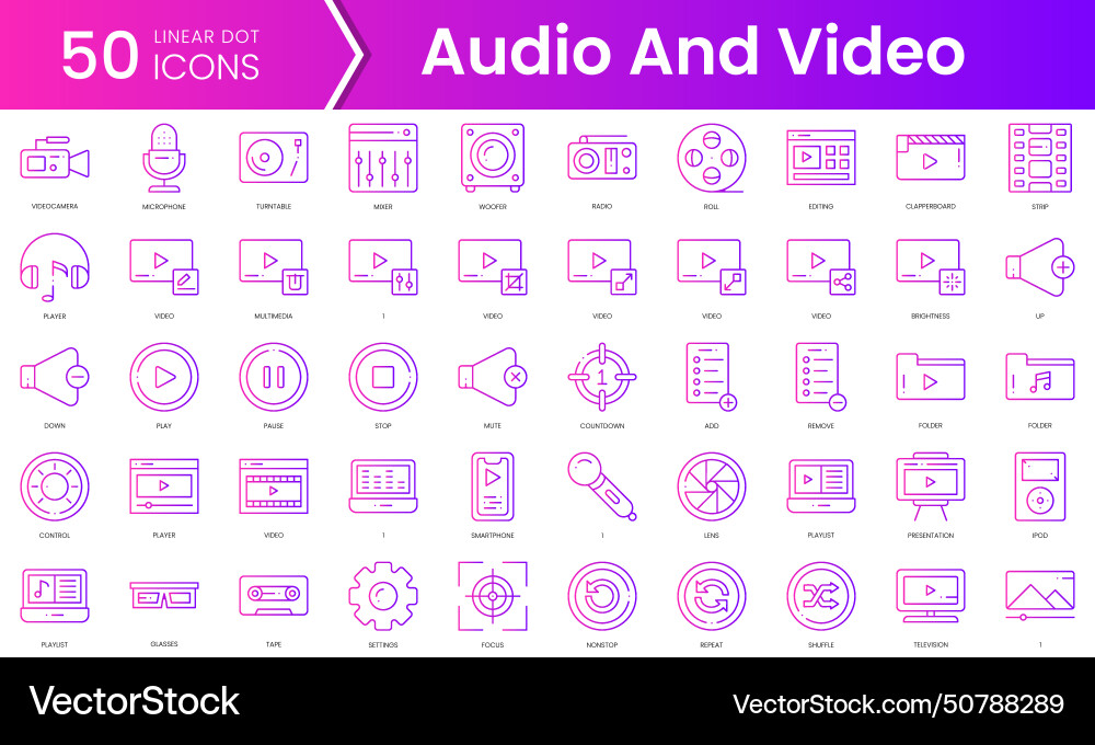 Set of audio and video icons gradient style icon Vector Image