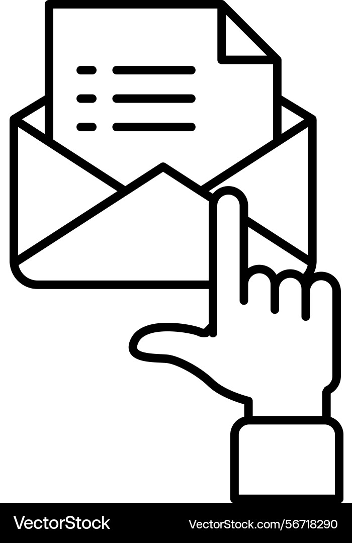 A hand pointing to an envelope with list A hand pointing to an envelope with list Vector Image