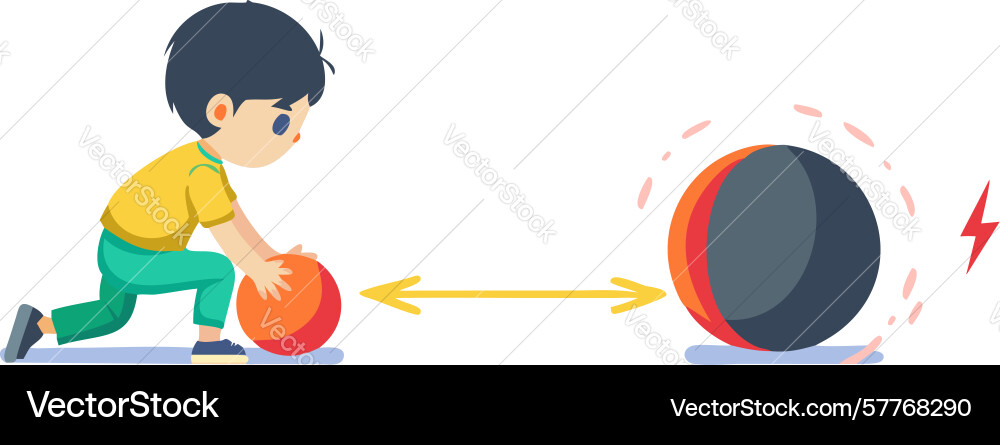 Boy learns physics demonstrating force with two Vector Image