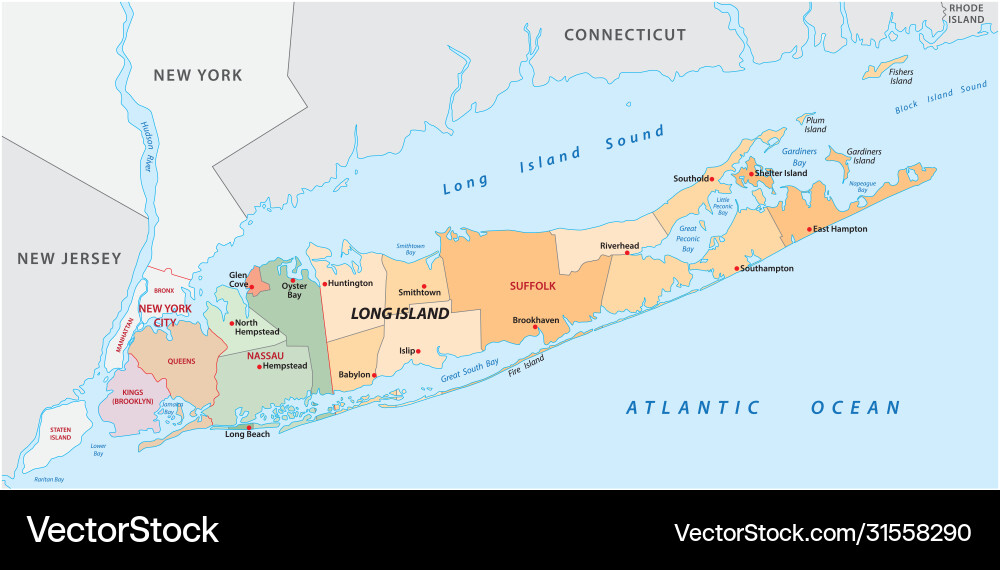 Long island administrative and political map Long island administrative and political map vector image