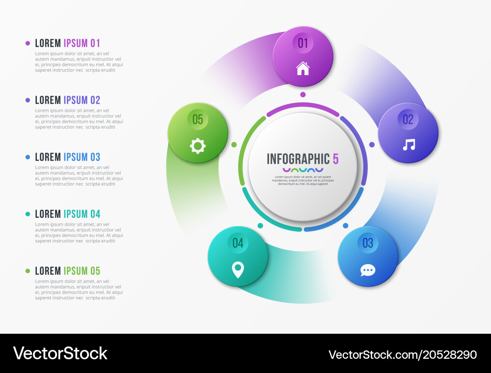 Rotating circle chart template with 5 options vector image